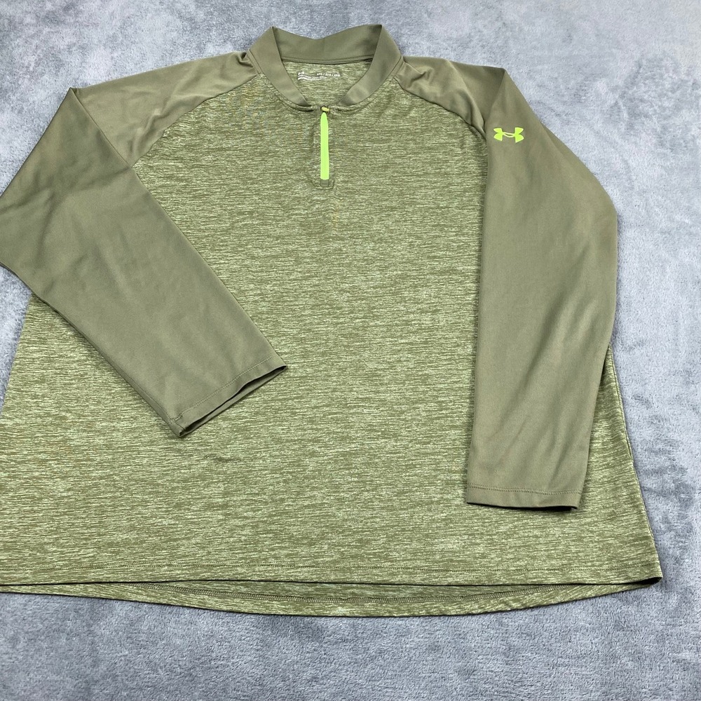 Under Armour Men XXL Quarter Zip Hunting Pullover Green Heathered Activewear Top